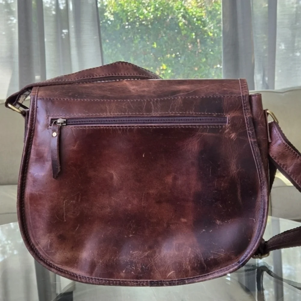 Western Rugged Distressed Grunge Brown Leather Boho Cowboy Messenger Utility Bag